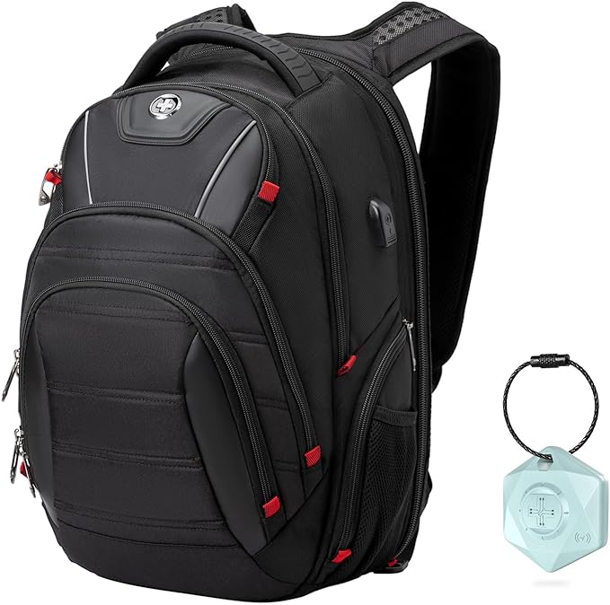 Swissdigital Design Travel Backpack for Men with Finder（color random）, TSA Friendly USB Charging RFID Protection Business Backpack Fits 15.6" Laptops Black | J14BT013-BR