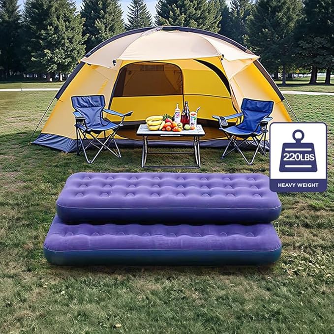 Foldable Inflatable air Mattress, Suitable for Indoor and Outdoor air Mattress, Thickened Waterproof, can be Used for Camping Tents (excluding Inflation Tools (Blue, Single) (Blue, Single)