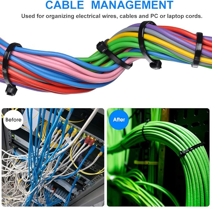 Zip Ties 8 inch Black Zip Ties 1000 Pack, Wire Ties with 50lb Tensile Strength, UV Resistant Cable Ties, Self-locking Plastic Ties for Indoor and Outdoor Use, by Tantti.