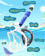 QingSong Kids Snorkel Mask Full Face, Snorkeling Set with Camera Mount, Foldable 180 Degree Panoramic View Snorkeling Gear Anti-Fog Anti-Leak