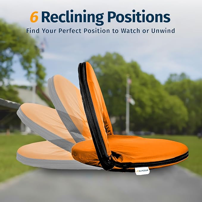 Alpcour Folding Stadium Seat – Deluxe Outdoor Camping Reclining Waterproof Cushion Chair for Bleachers – Best 6-Position Back Support Picnic Bleacher Seats w/Extra Thick Padding for Support & Comfort