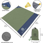 ECCOSOPHY Sand Proof Beach Blanket - Waterproof Picnic Blanket 60x55-Outdoor Compact Pocket Blanket-Lightweight Ground Cover for Hiking, Camping, Festivals, Sports, Travel-with Bag & Stakes (Olive)
