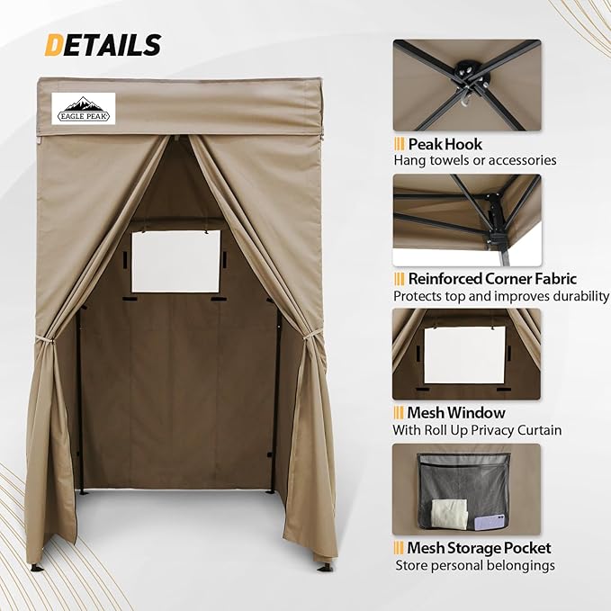 EAGLE PEAK Flex Compact 4x4 Pop-up Canopy Changing Room, Portable Privacy Dressing Room for Indoor Fashion Photoshoots, Camping, or Pool, Brown