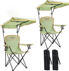 YOUNG WOOD Portable Camping Chair Beach Chair with Shade Canopy, Fold Lightweight Oversized for All, Easy to Open and Close Without Installation, Side Pocket Design for All Outdoor Activities,Green,2p