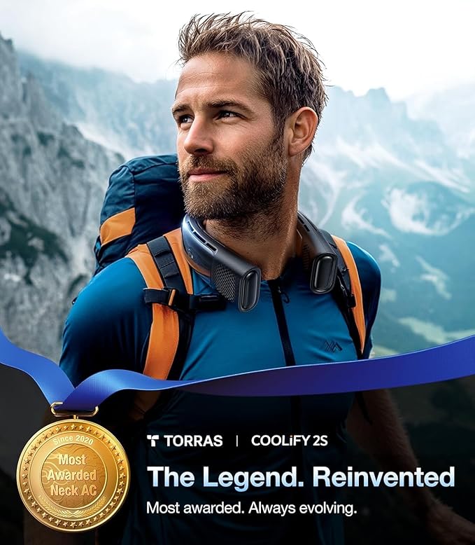 TORRAS 2025 COOLiFY 2S Neck Fan, 3 Model, 3-28H Extended Battery Life, Neck Fans that Blow Cold Air, Neck Air Conditioner, Cooling Neck Fan for Work,Hiking,Travel. Gifts for Dad Husband Father, Black