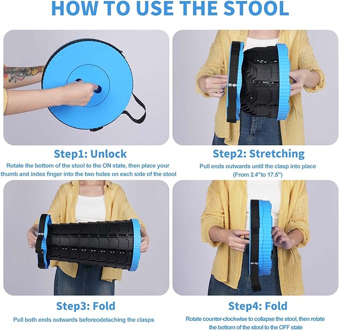 Upgraded Collapsible Stool, Folding Chair with Switch Lock - Prodable Camping Stool with Load Capacity 400lbs, Retractable Collapsible Stool for Camping Fishing Hiking