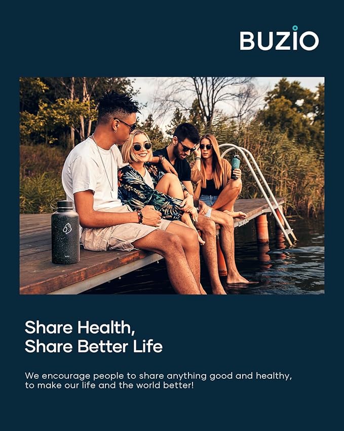 BUZIO 64oz Insulated Water Bottle with Straw Lid, Half Gallon Double Wall Food-Grade Stainless Steel Water Bottle with Carrying Pouch, Wide Mouth BPA-Free Sweat-Proof Sports Water Flask, Keep Hot Cold