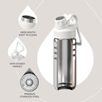 IDEUS Insulated Stainless Steel Water Bottle with 2 Leak-Proof Lids, Thermal Water Flask for Hiking Biking, 18oz, White