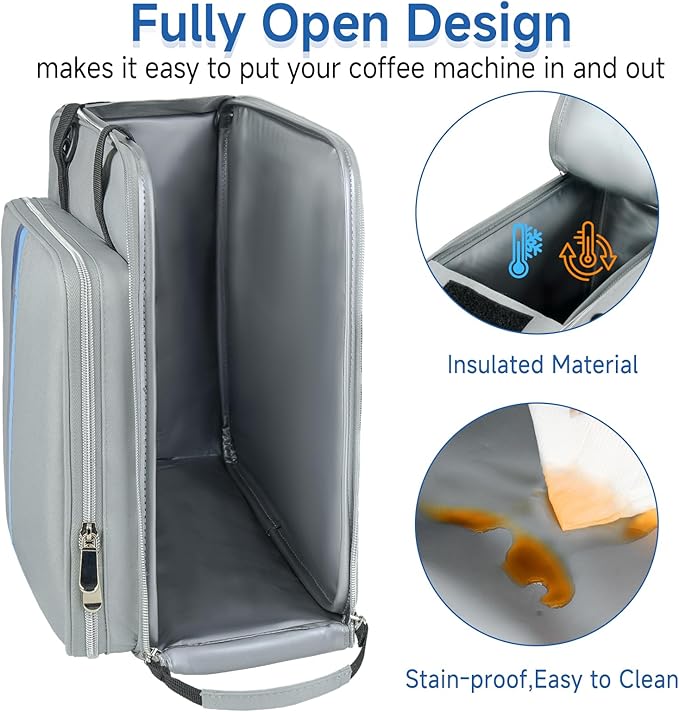 LEFOR·Z Coffee Maker Travel Bag Compatible with Keurig K-Slim/K-Express/K-Iced/Ninja PB051/PB041ST,Single Serve Coffee Brewer Carrying Case with Multiple Pockets for K-Cup Pods,Grey(Bag Only)