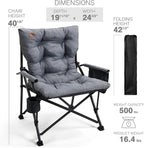 EVER ADVANCED Padded Oversized Folding Camping Chair for Adults, Heavy Duty Lawn Chair with Side Pockets, Portable Collapsible Quad Chair for Outside, Support Up to 500lbs, Grey