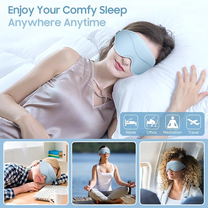 Sleep Mask, Premium Eye Mask for Sleeping, Total Blackout, Superior Soft Comfort, Upgraded 3D Ergonomic Designed Sleeping Mask for Home, Office, Travel, Meditation, Sky Blue