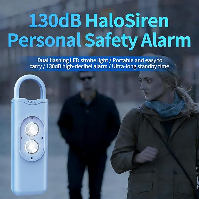 Halo-Siren Keychain, HaloSiren Personal Safety Alarm - 130db Loud Alarm Keychain with LED Strobe Light, Compact Emergency Siren (Double Flashing Lights - Black + Copper Ring)
