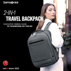 Samsonite Paralux 2-in-1 Travel Backpack, Converts into Main Bag + Go Bag, Lay-Flat Packing, StackIt™ Strap, Laptop Sleeve & Integrated AirTag™ Holder - Business & Adventure Travel Bag - Stone Grey