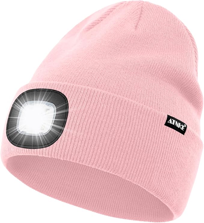 ATNKE LED Lighted Beanie Hat,USB Rechargeable 4 LED Running Headlamp Bright Cap with The Light Gifts for Men and Women