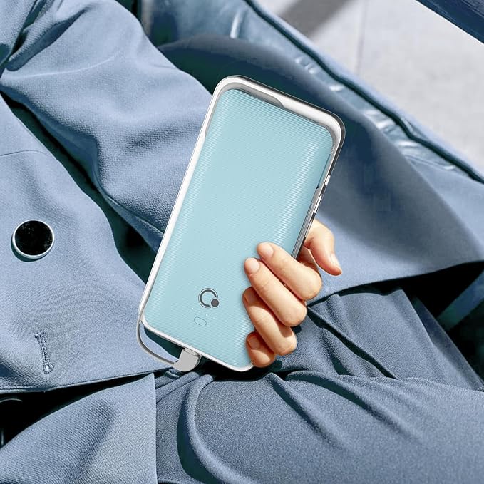 Q 10000mAh Power Bank, Slim Portable Charger,4 Output External Battery Pack with Built-in AC Wall Plug Micro USB C 3 Cables Compatible with iPhone Samsung Android Phone Tablet and More