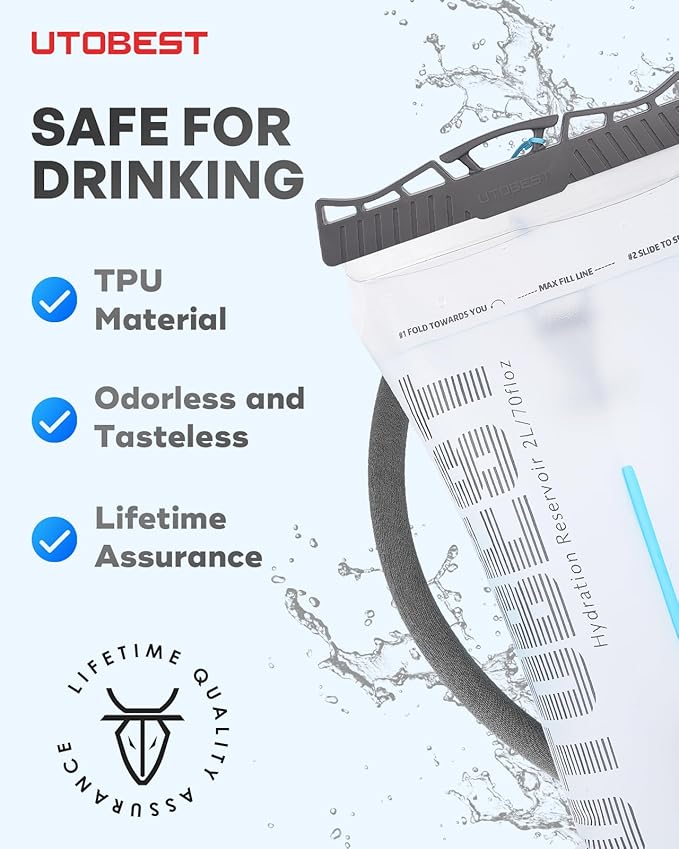 UTOBEST Hydration Bladder,TPU Water Bladder,Water Bladder for Hiking Backpack,BPA Free,Wide Opening,Leak-Proof,Water Reservoir for Hiking Cycling Camping Running