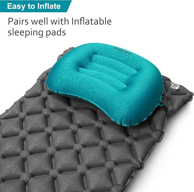 Inflatable Camping Pillow, Travel Blow Up Air Pillow, Neck Lumbar Support Ultralight Compact Pillow for Outdoor Hiking Backpacking Car Beach Airplane Sleeping Essentials, Peacock Blue