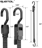 Bungee Cords with Hooks, 80 Inch Long Adjustable Flat Bungee Straps with Upgraded Quick Release Buckle, Rubber Black Easy Adjust Elastic Cords with Metal Hooks for Outdoor, Tarp, 6 Pack
