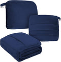 DEZ FURNISHINGS 4-in-1 Travel Compact Blanket Pillow Super Soft Velvet with Luggage Sleeve and Backpack Clip, Navy, 60" W x 45" H