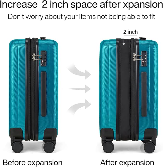 Hanke Expandable Hardshell Luggage Sets 3 piece Carry On Luggage with Wheels Suitcases Lightweight Checked Tsa Luggage Rolling Large Suitcase Travel Luggage Bag Woman Men 20/24/29 Inch(Caribbean Blue)