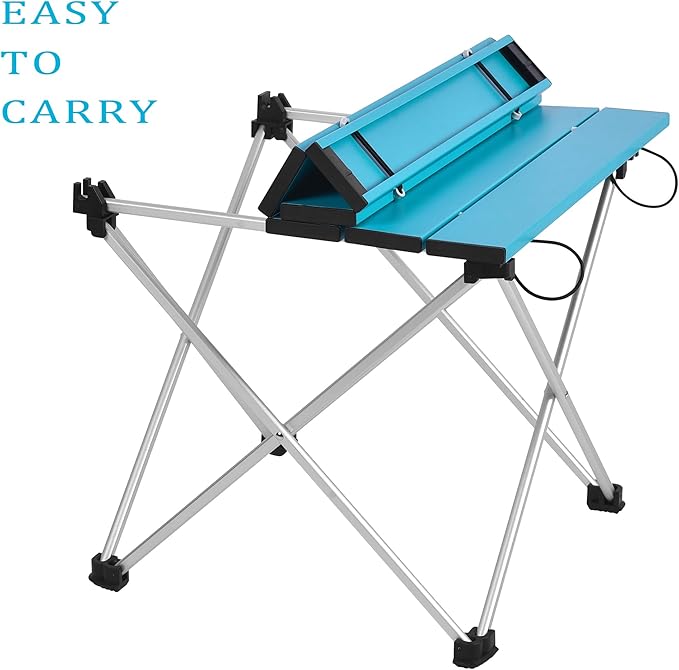 Grope Portable Camping Table with Aluminum Table Top, Folding Beach Table Easy to Carry, Prefect for Outdoor, Picnic, BBQ, Cooking, Festival, Beach, Home (Deep Blue-S)
