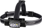 Coast WPH34R 2000 Lumen Waterproof Ultra Bright IP68 USB Rechargeable-Dual Power Headlamp, 6 Modes with Spot and Flood Beams, Black/Grey