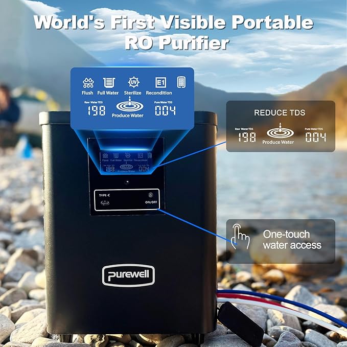 Purewell® K8680 RO Water Purifier System，Replacement RO Filter Cartridge，5-Stage Portable Water Filtration,Survival Gear Purification for Drinking，Team Camping，Travel