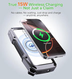 ABFOCE Solar Power Bank 10000mAh with 22.5W Fast Charging, Sensor Alarm, 15W Wireless Charger LED Flashlight, Battery Pack, Solar Panel Charger for iPhone 16 15 14 iPad Samsung Outdoor Camping Hiking