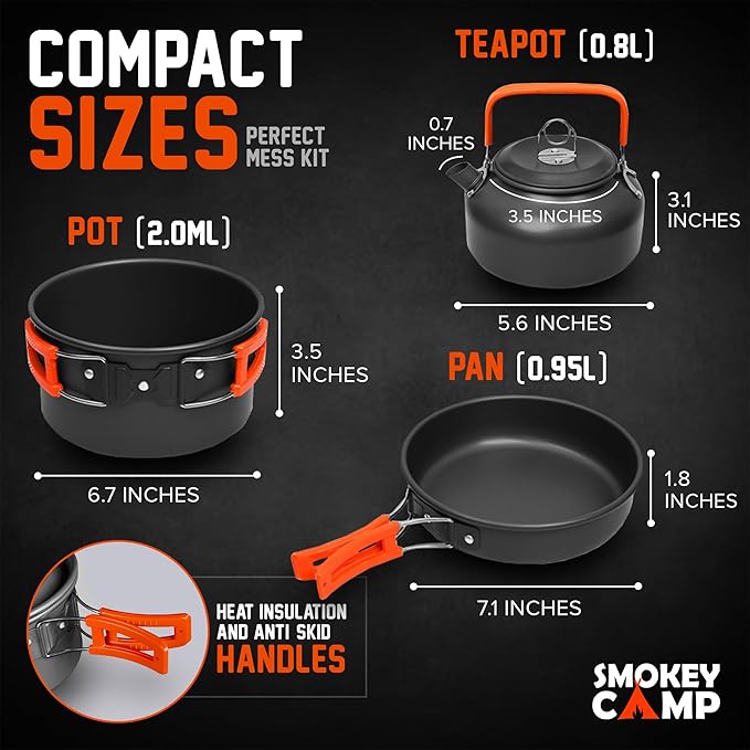 Camping Cookware Mess Kit Set with Stove - Backpacking Camping Pots and Pans Set, All in One Non-Stick Camping Cooking Set, Portable Stove, Hiking, Picnic, Outdoor & Camping Cookware Set