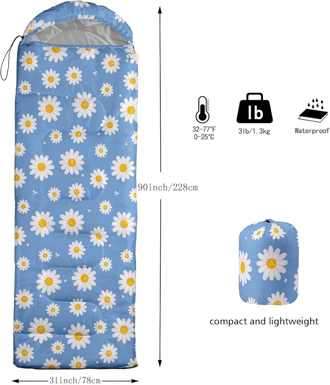 Kids Sleeping Bag for Boys Girls,Rocket Moon Print-Lightweight Warm Portable Outdoor Indoor-Waterproof Cold Weather Resistant Sleeping Bag for Camping Hiking