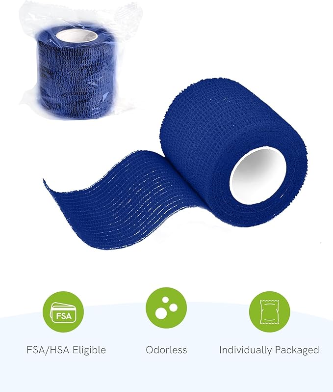 FriCARE Self Adhesive Bandage Wrap, Medical Tape in First Aid Kit, Cohesive Bandages for Wounds Sport Vet, 2 Inches X 5 Yards 6 Rolls, Royal Blue
