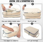 Large Compression Packing Cubes for Travel, 2 Set Compression Bags Travel Cubes for Packing Suitcase Luggage Organizer, Beige