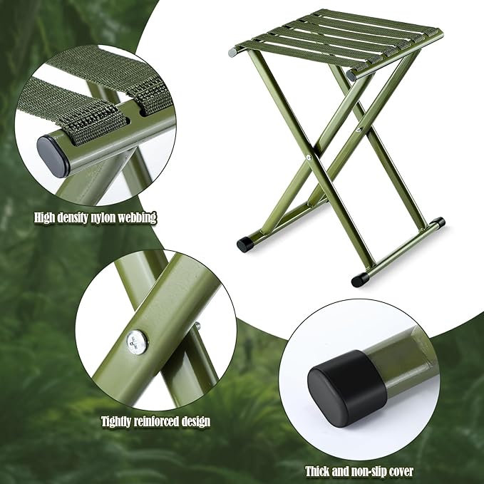 2 Pcs Folding Camping Stool Portable 17.8 Height Stool Lightweight Chair Foldable Camping Seat Hold up to 600 Lbs for Outdoor Walking Hiking Fishing Hunting Travel Gardening, Green