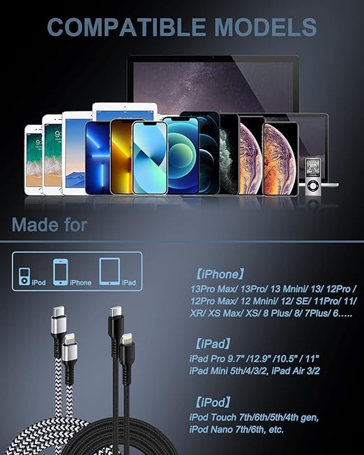 2pack-10ft USB Type C to Lightning iPhone Charger Cable, Original Apple Usbc Power Delivery Fast Charging Cord for iPhone 14/13 Pro Max/13Pro/13/12/11/XR/XS, PD USB-C Lighting Wire Cargador Powerline