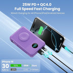 Magnetic Portable Charger for MagSafe with Built-in Cable,iWatch Charger,10800mAh Wireless Power Bank Travel Essentials,25W PD Fast Charging Battery Pack for iPhone 17/16/15/14/13,Apple Watch-Purple