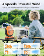 36000mAh Camping Fan - Detachable Rechargeable Battery Operated Fan with Light & Hook for Tent, Outdoor - USB Table Fan with 4 Speeds for Picnic, BBQ, Fishing, Travel, Hurricane