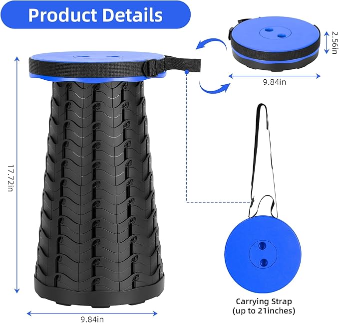 Collapsible Stool, Folding Chair - Upgraded Portable Chair with 400lbs Load Capacity, Perfect for Camping, Fishing, Hiking - Folding Stool with Carrying Straps, Gifts for Fisherman (Blue)