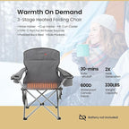 ARROWHEAD OUTDOOR Portable Heated Folding Camping Chair w/ 6-Can Cooler, 3 Heat Settings, Cup & Wine Glass Holder, Heavy-Duty Carrying Bag, Padded Armrests, Battery NOT Included, Supports up to 330lbs