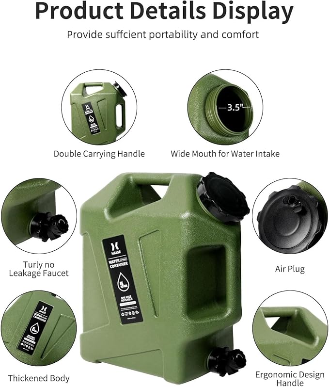 HAIGE Gallon Water Container with Spigot (5 Gallon Water Jug Green)