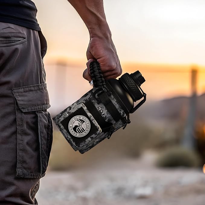 Combat Canteen - 32oz Insulated Water Bottle with Paracord Handle, Stainless Steel Water Jug with Rugged Pockets for Keys, Wallet & Phone - Black Digital