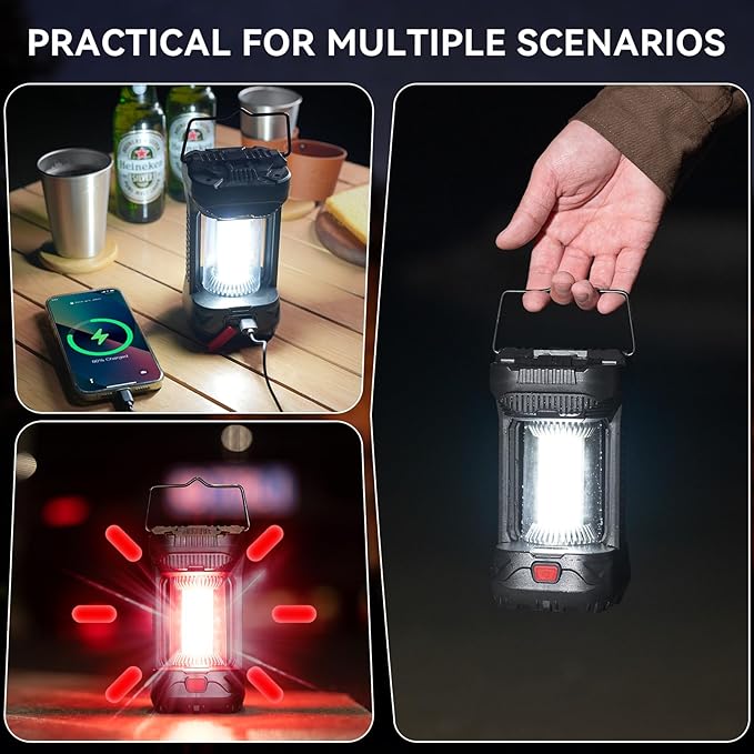 AlpsWolf Camping Lantern Rechargeable, 1000LM 4000mAh Rechargeable Lanterns 4 Light Modes LED Lantern for Camping, Hiking, Power Outages, Emergencies (2Pack-Black)