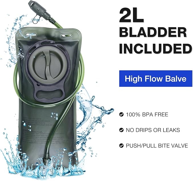 Hydration Backpack, Water Buffalo Hydration Backpack with 2L Water Bladder, Water Pack Backpack for Outdoor Sports of Running Hiking Camping Cycling Skiing for Women Men, Black