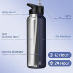 HASLE OUTFITTERS 40oz Stainless Steel Water Bottle, Vacuum Insulated Double Walled Leak Proof Sports Water Bottle with 2 Lids (Straw and Spout Lid) Thermo Mug Keep Cold and Hot(Navy,4）