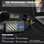 LED Headlamp, 1000lumens 230° Widebeam Headlight, USB Rechargeable HeadLamp with Red Taillight, Lightweight Waterproof Headband Light for Camping Running Hiking, Hard Hat Headlamp 6Packs