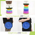 2 Pack Upgraded Collapsible Stool Folding Stool with Cushion,Retractable Folding Stool Max Load Capacity 400lbs, Portable Telescoping Stools for Camping Hiking Outdoor BBQ -Rainbow-Green