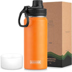 koodee Insulated Water Bottle, 18 oz Stainless Steel Double Wall Vacuum Wide Mouth Sport Bottle with Leakproof Spout Lid （Cosmic Orange）