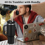 40 Oz Tumbler with Handle, Double Wall Vacuum Insulated Stainless Steel Tumbler with Lid and Straw, 40 oz cup with Silicone Spill Proof Stopper Set (Black-1)