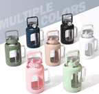 BLUEGO Water Bottle 64 oz Tumbler with Lid and Straw, Glass Water Bottle with Straw, Water Tumbler with Handle Half Gallon Water Jug Large Waterbottle for Daily Water Intake, BPA Free, Dark Blue