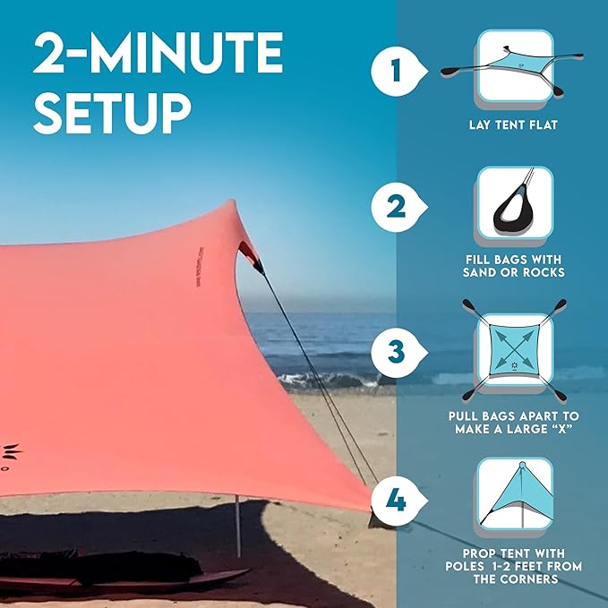 Neso Gigante - Portable Beach Tent - Ideal to Enjoy with Family and Friends - UPF 50+, Water-Resistant, and Lightweight - Coral, 11' x 11'