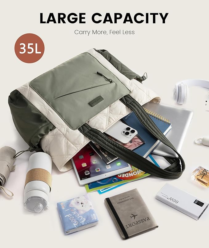 LOVEVOOK Tote Bag for Women, puffer tote bag for Work Travel Nurse, Lightweight quilted Bags with Compartments